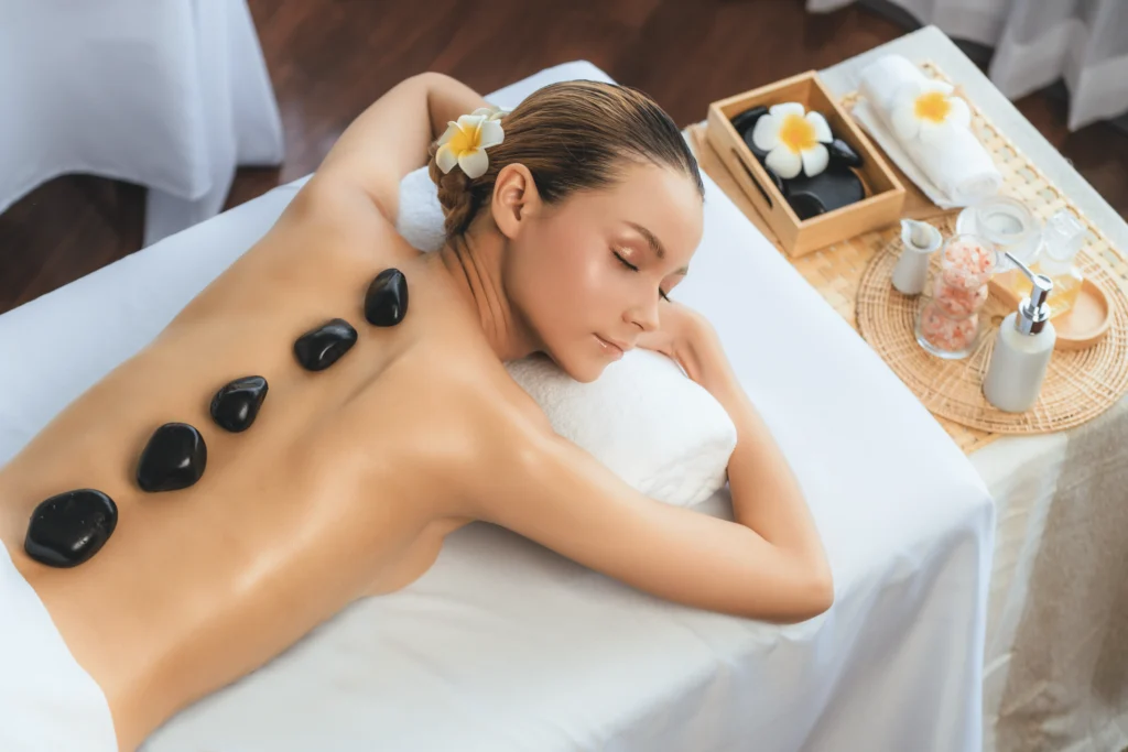 Hot stone massage with warm basalt stones