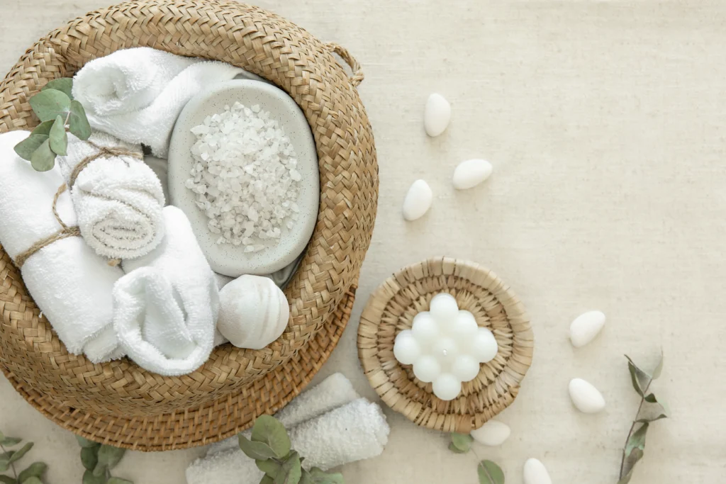 Spa arrangement with towels and body care items at Palms Thai Massage